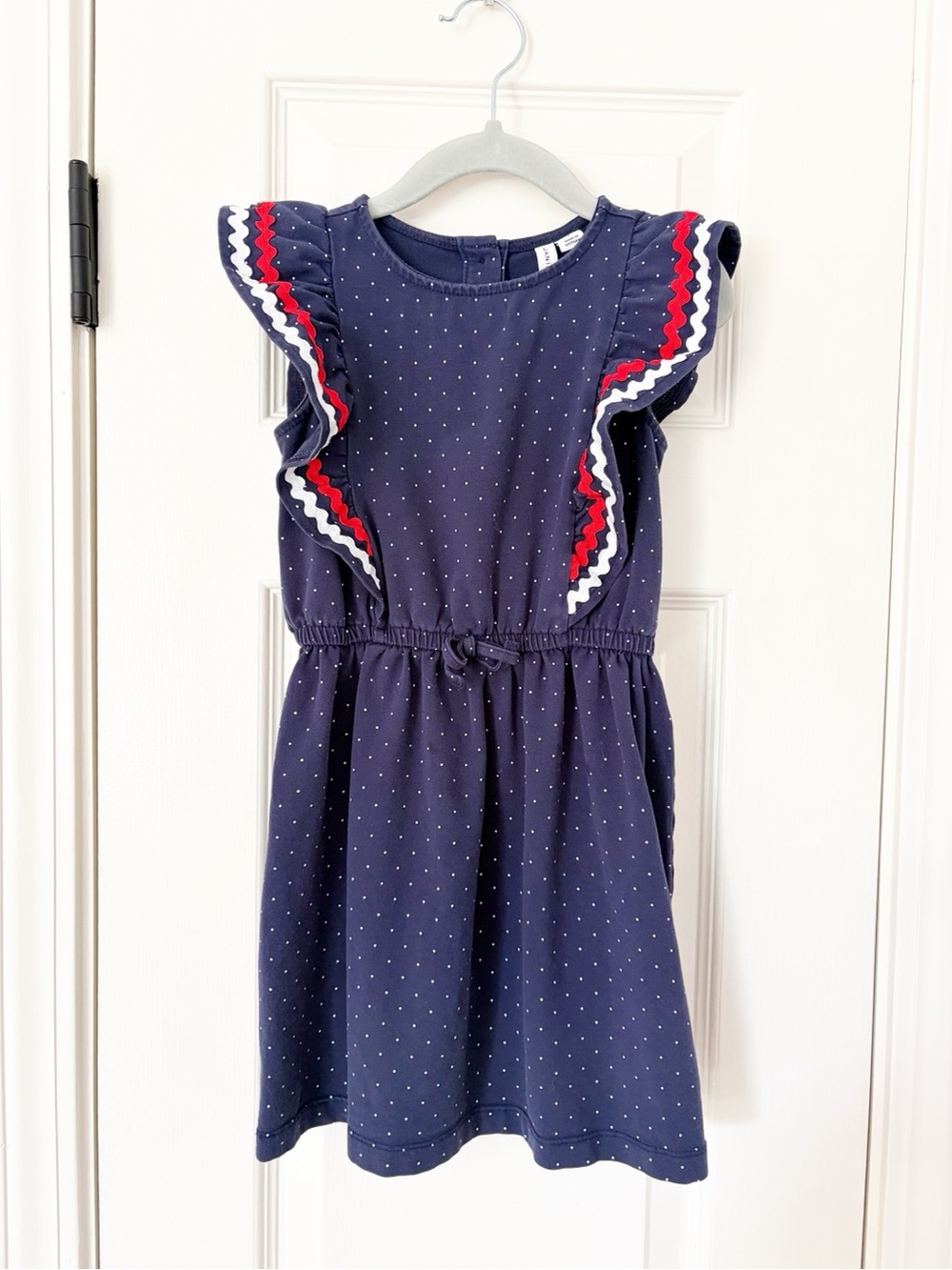 JANIE AND JACK Girls American Dress Size 4 Red White Blue Ruffles Polka Dots
